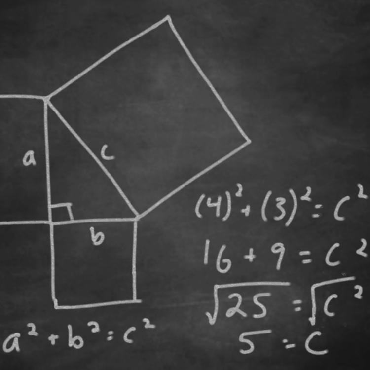 Blackboard with diagram of Pythagorean Theorem